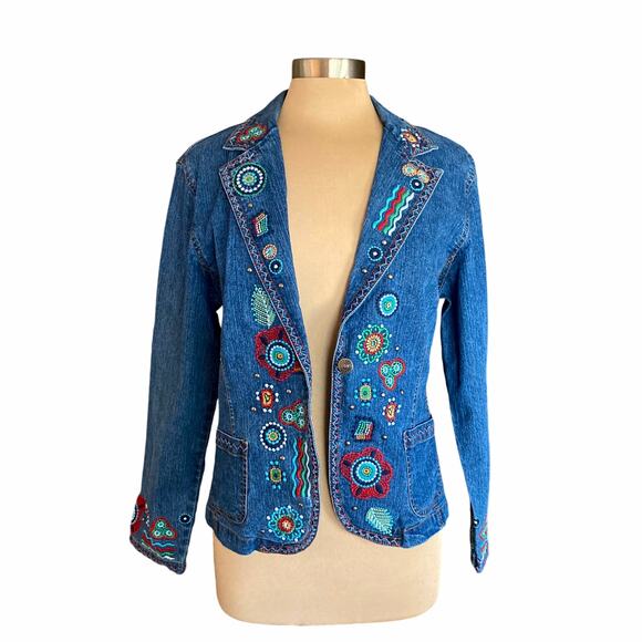 Ruby Rd. Blue Embroidered Denim Jacket - Picture 2 of 11